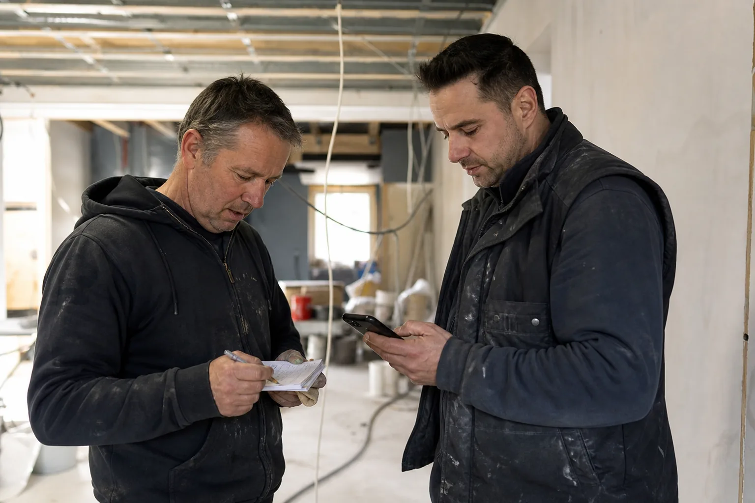 Werk op een Nederlandse bouwplaats. Beeld bij het artikel: Kun je meerwerk met een bonnenboekje of een appje net zo goed vastleggen als digitaal?