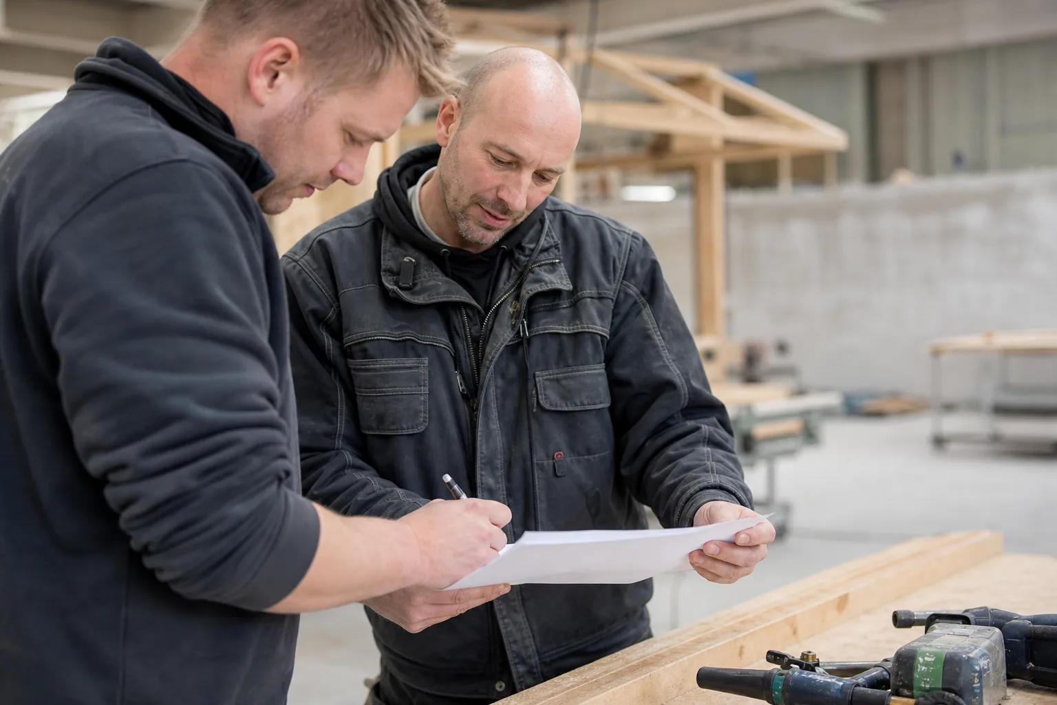 Werk op een Nederlandse bouwplaats. Beeld bij het artikel: Welke velden mogen er nooit ontbreken op een meerwerkbon die je laat aftekenen?