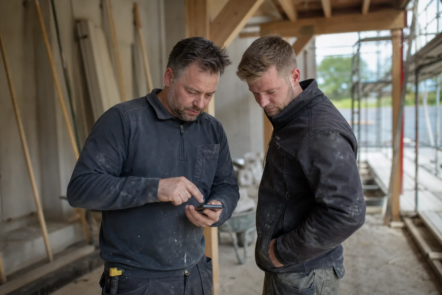 Werk op een Nederlandse bouwplaats. Beeld bij het artikel: Klopt het dat je meerwerk gewoon op je telefoon mag laten aftekenen?
